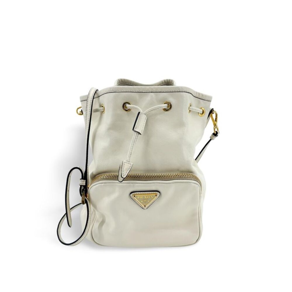Prada Soft Leather Bucket Bag White Gold Hardware